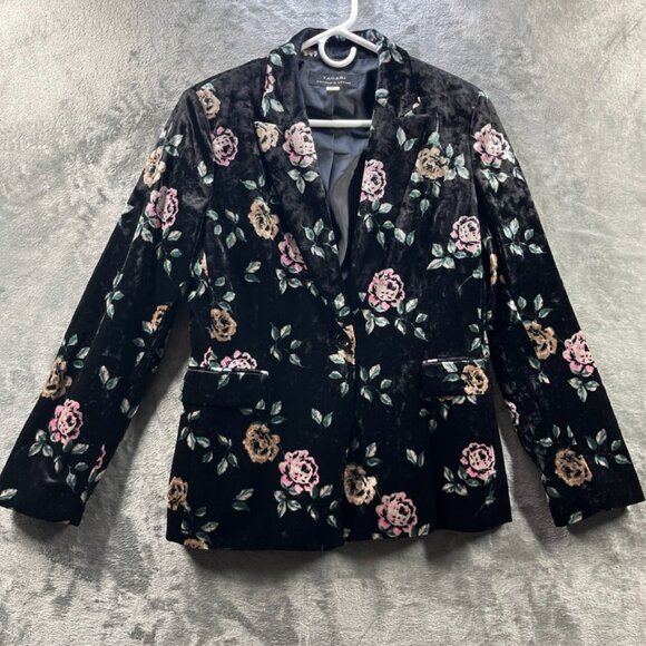 Tahari Blazer Womens 10 Black Floral Velvet Dark Preppy Academia Career - Picture 2 of 8